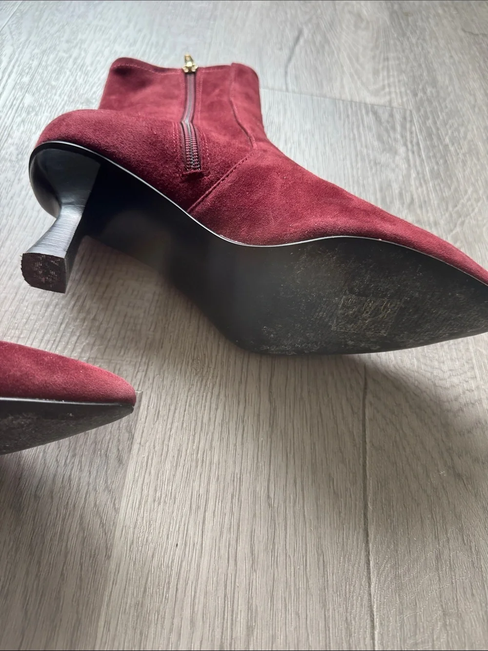 Madewell Pointed-Toe Burgundy Suede Ankle Booties with Side Zip